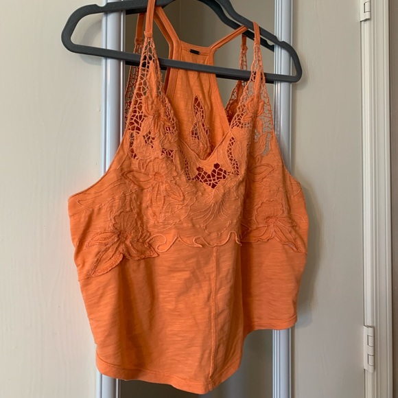 Free People orange Blossom floral coral CutOut Crop Top small embroidered - Picture 6 of 10